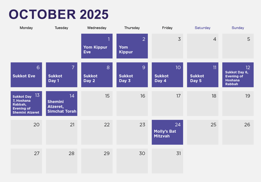 An example synagogue activity calendar